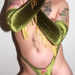 Kennie Mas Olive You Fringe Gloves New